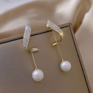 Pearls Crystal Zircon Stud Earrings For Women Girl Party Jewelry NEW Wedding